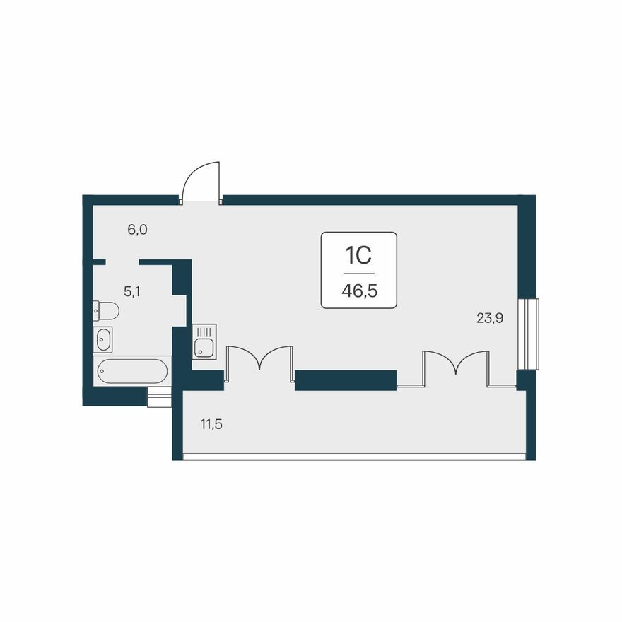 Студия-квартира, 46.5 м²