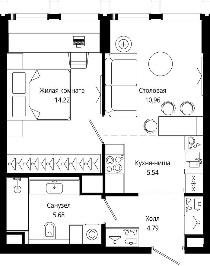 1к. квартира, 41.3 м²