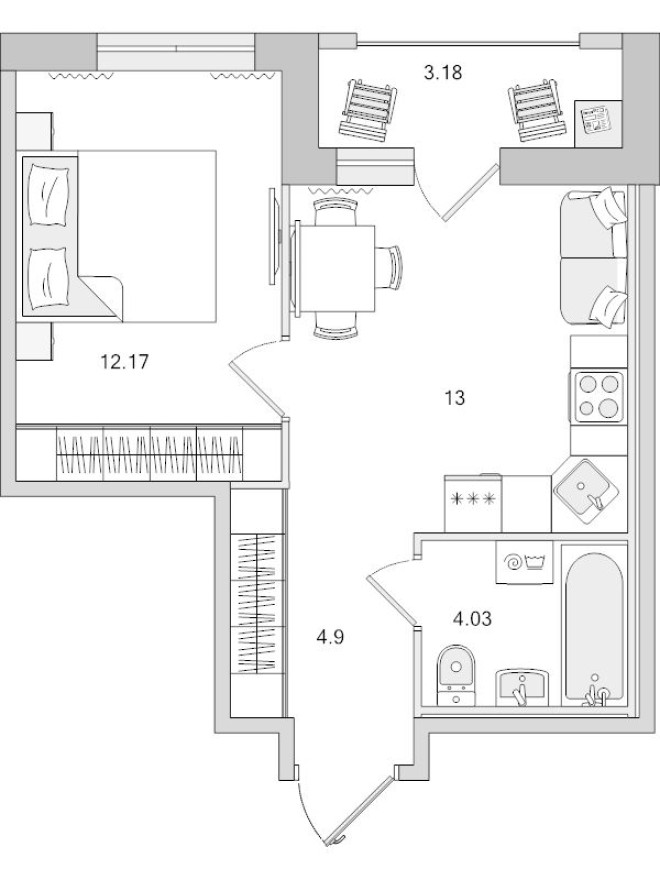 1к. квартира, 37.3 м²