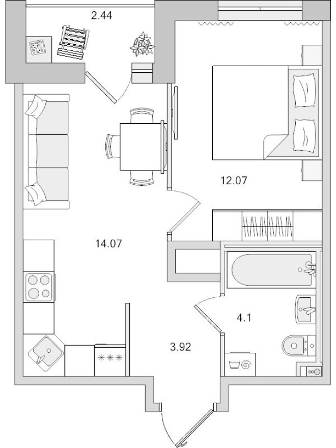 2е квартира, 36.6 м²