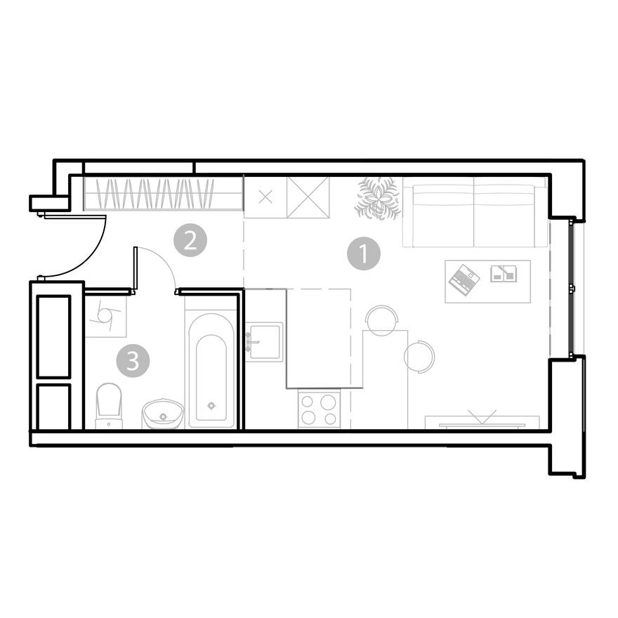 1к. апартаменты, 23.8 м²