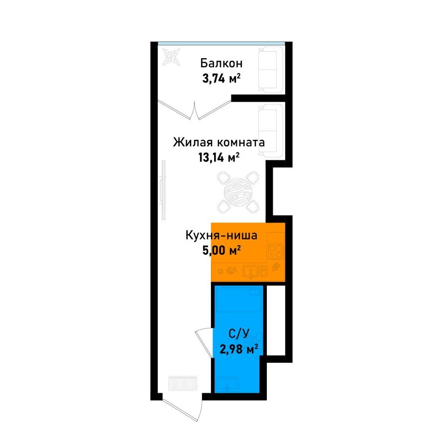 Студия-квартира, 24.9 м²
