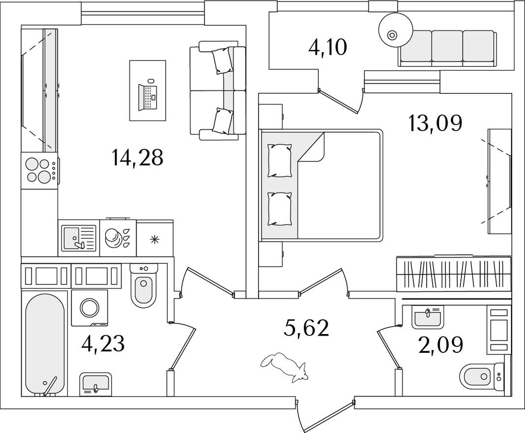 1к. квартира, 41.0 м²