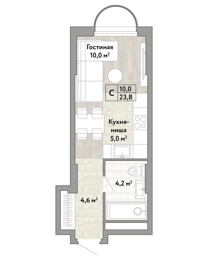 Студия-квартира, 23.8 м²