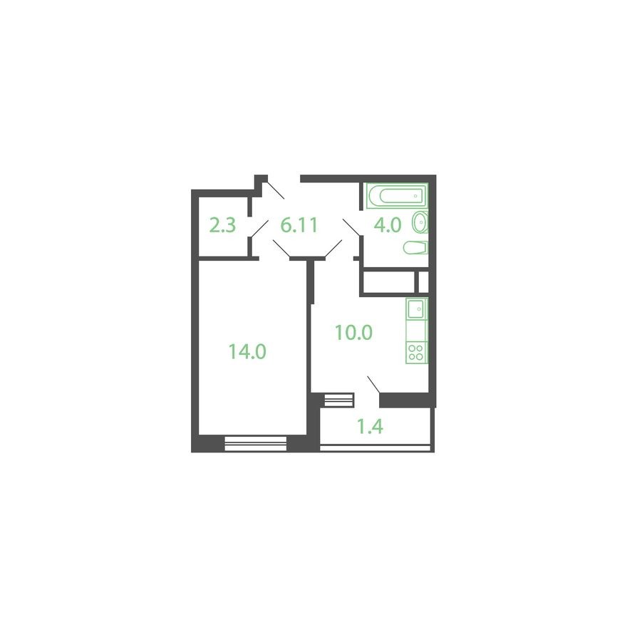 1к. квартира, 37.4 м²