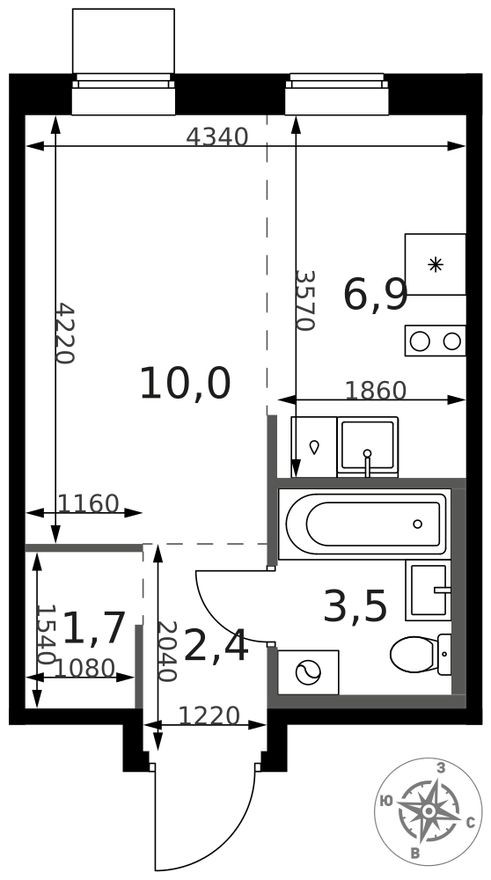Студия-квартира, 25.2 м²