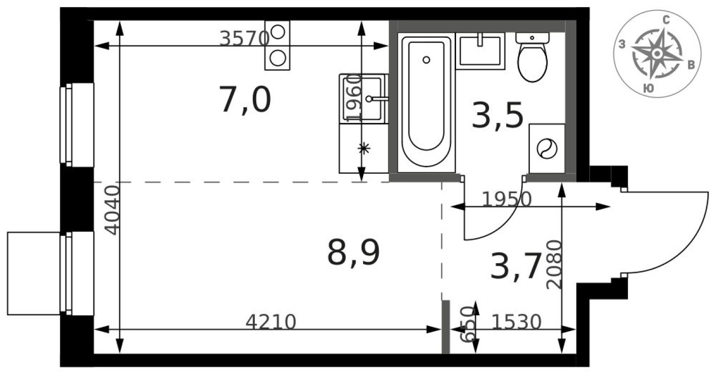 Студия-квартира, 23.7 м²