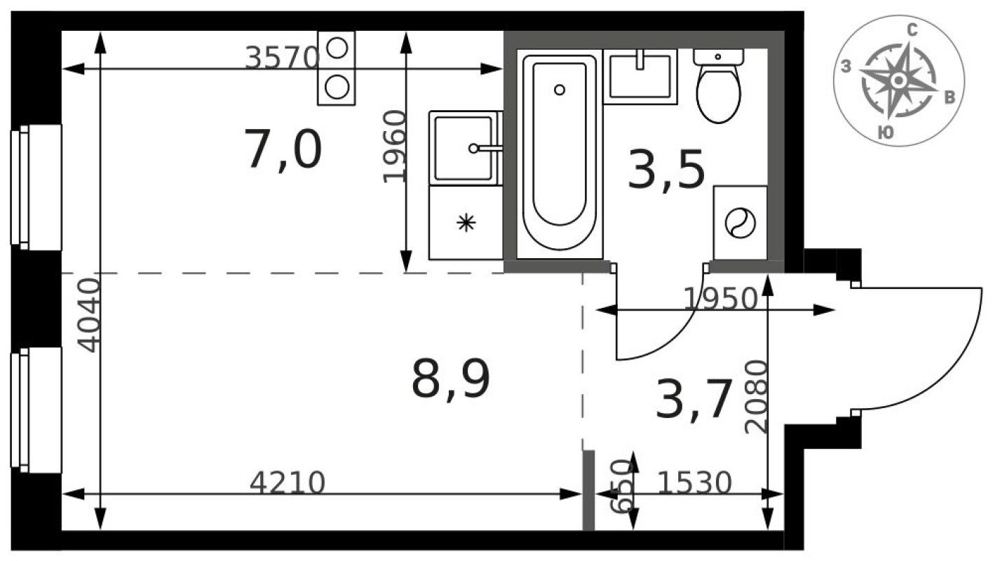 Студия-квартира, 23.7 м²