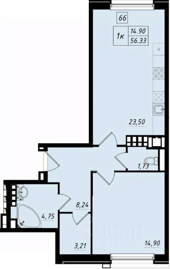 2к. квартира, 57.4 м²