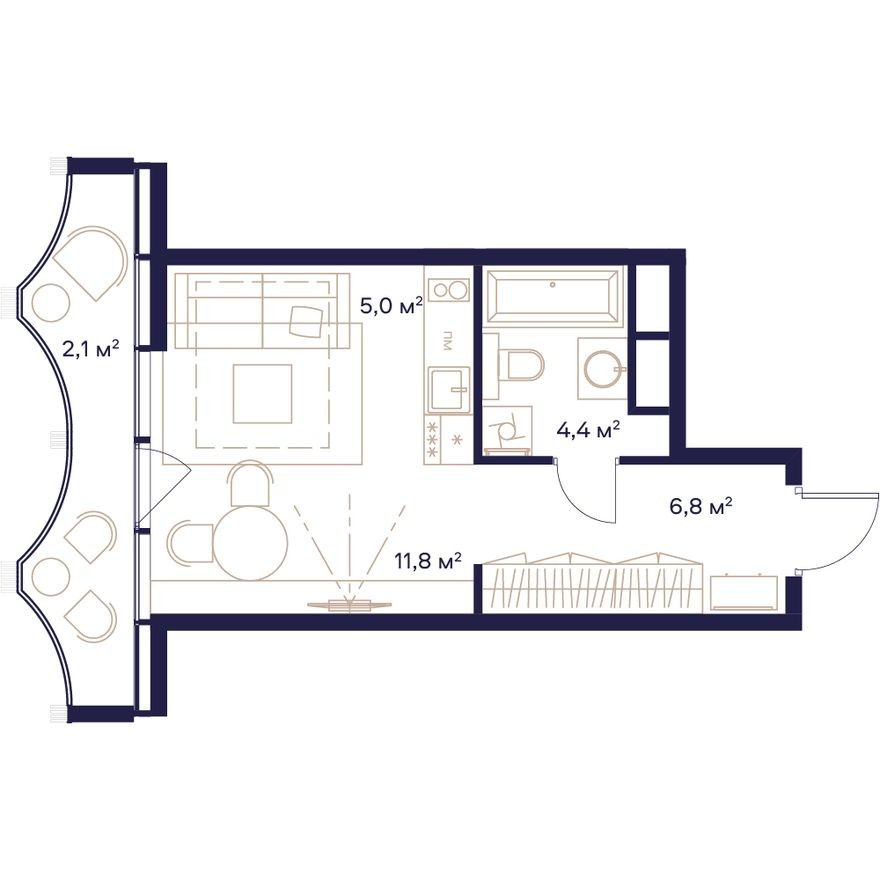 Студия-квартира, 30.1 м²