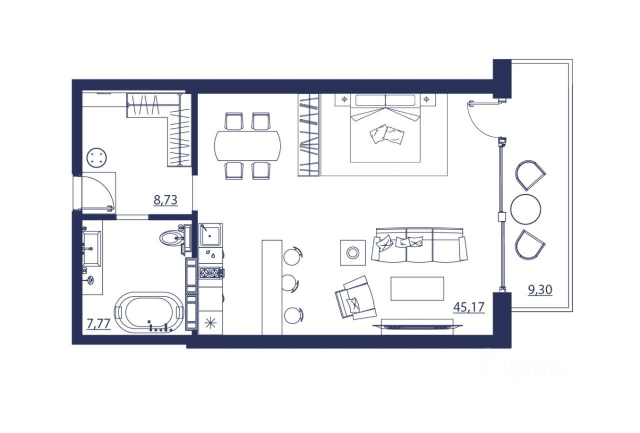 Студия-апартаменты, 71.0 м²