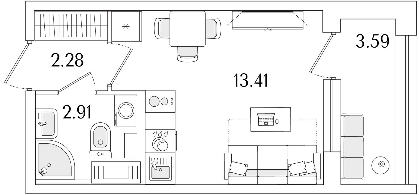 Студия-квартира, 20.4 м²