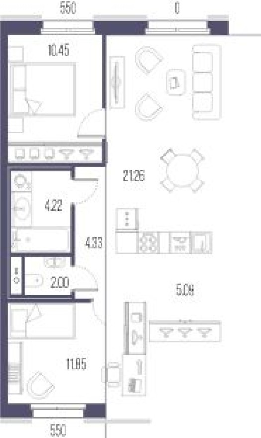 Планировка — 2к. квартира, 59.2 м²