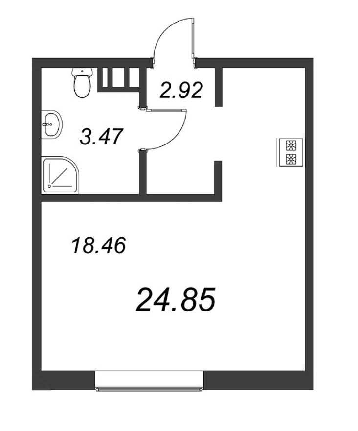 Студия-квартира, 24.9 м²