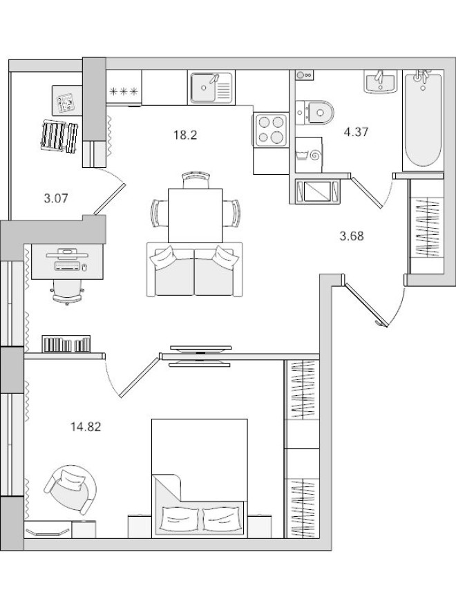 2е квартира, 44.1 м²