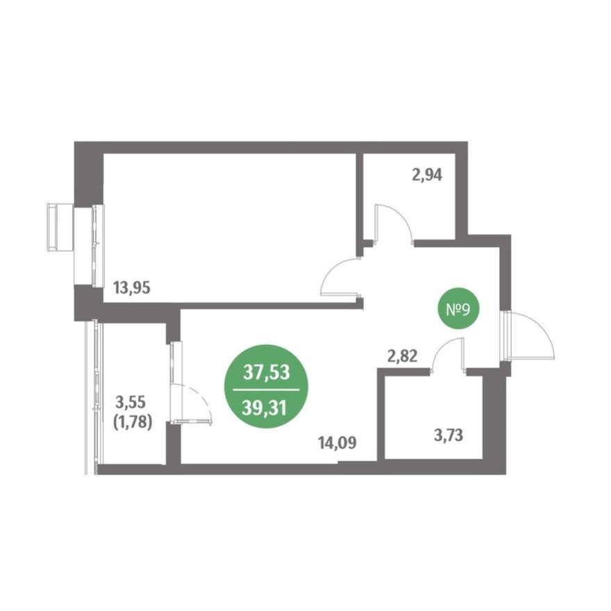1к. квартира, 39.3 м²