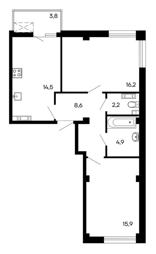 2к. квартира, 66.1 м²