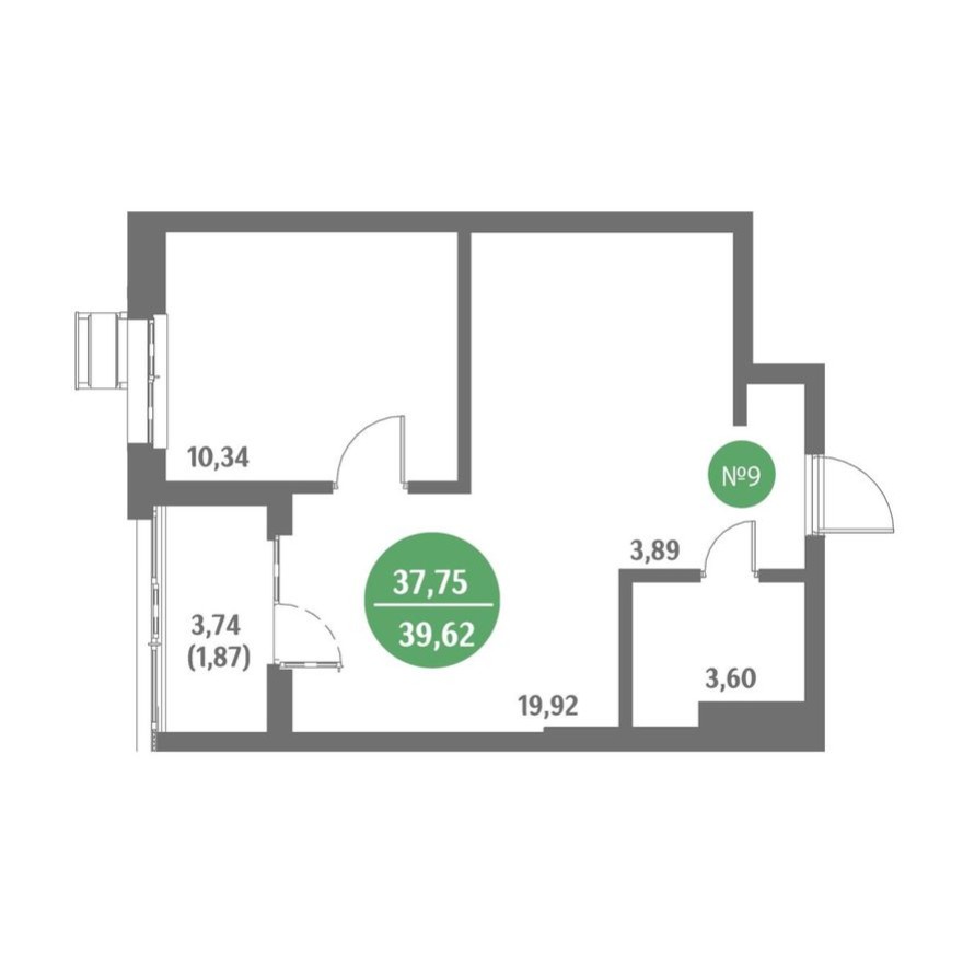 1к. квартира, 39.6 м²