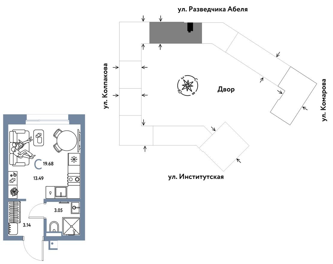 Студия-квартира, 19.7 м²