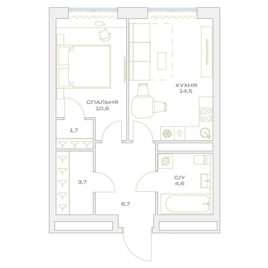 1к. квартира, 41.8 м²
