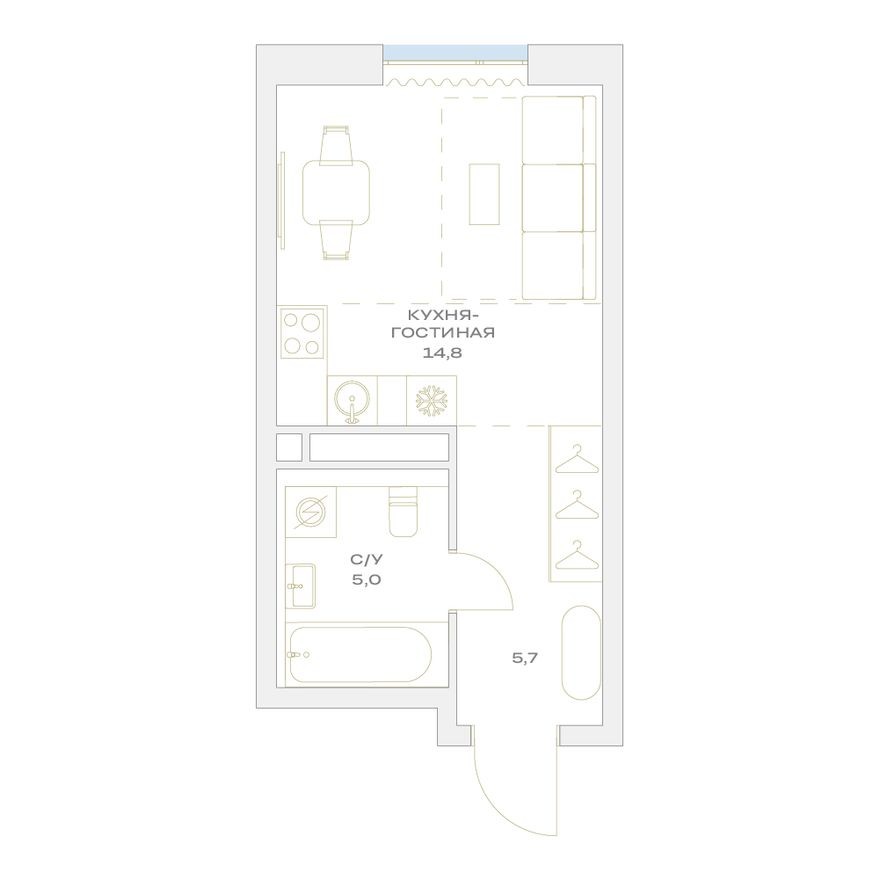 Студия-квартира, 25.5 м²