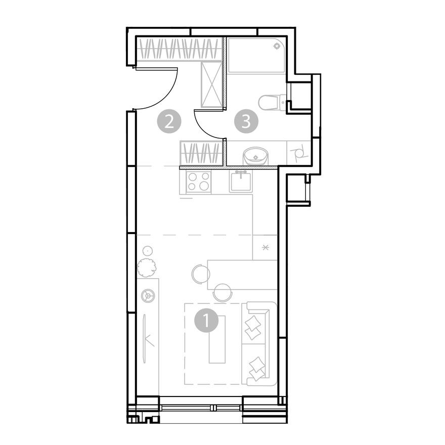 1к. апартаменты, 30.2 м²