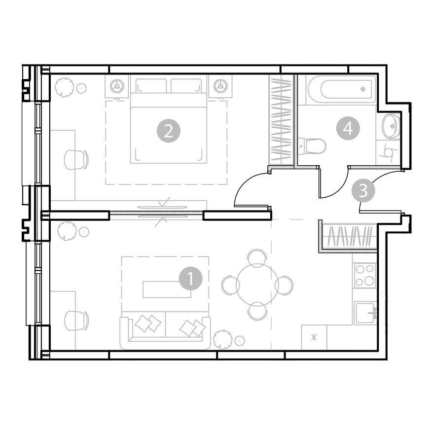 2к. апартаменты, 50.6 м²