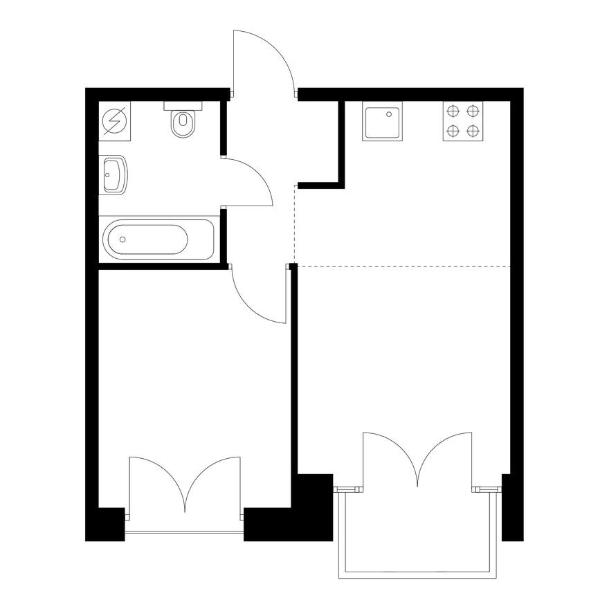 1к. квартира, 34.8 м²