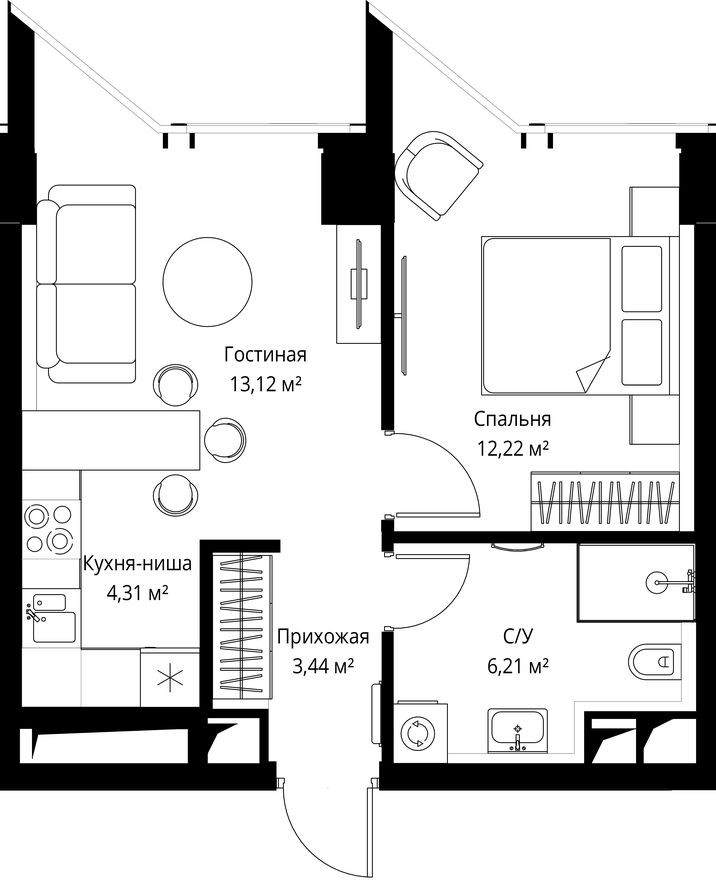 1к. квартира, 39.2 м²
