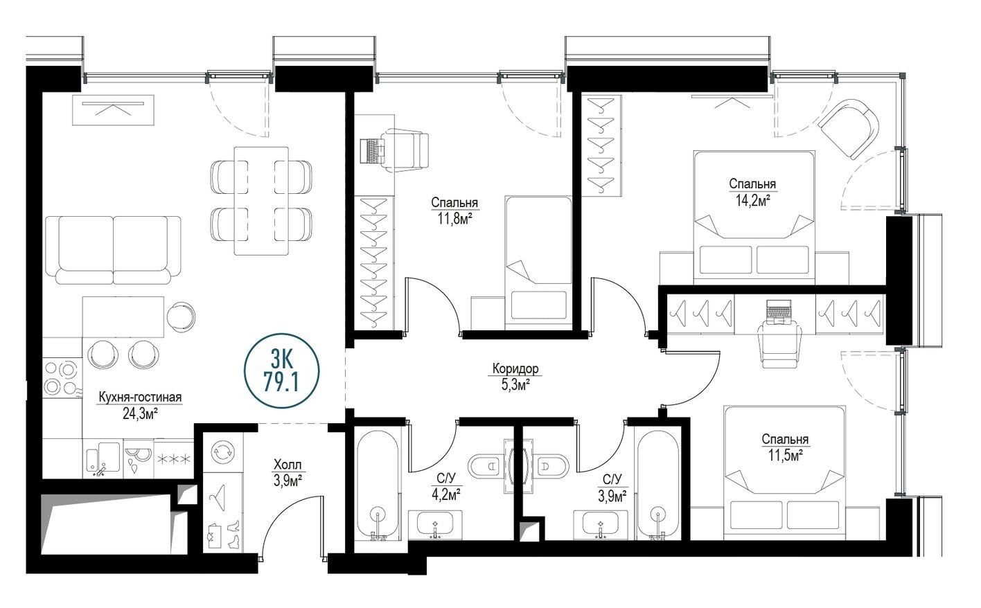 3к. квартира, 78.0 м²
