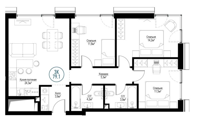 3к. квартира