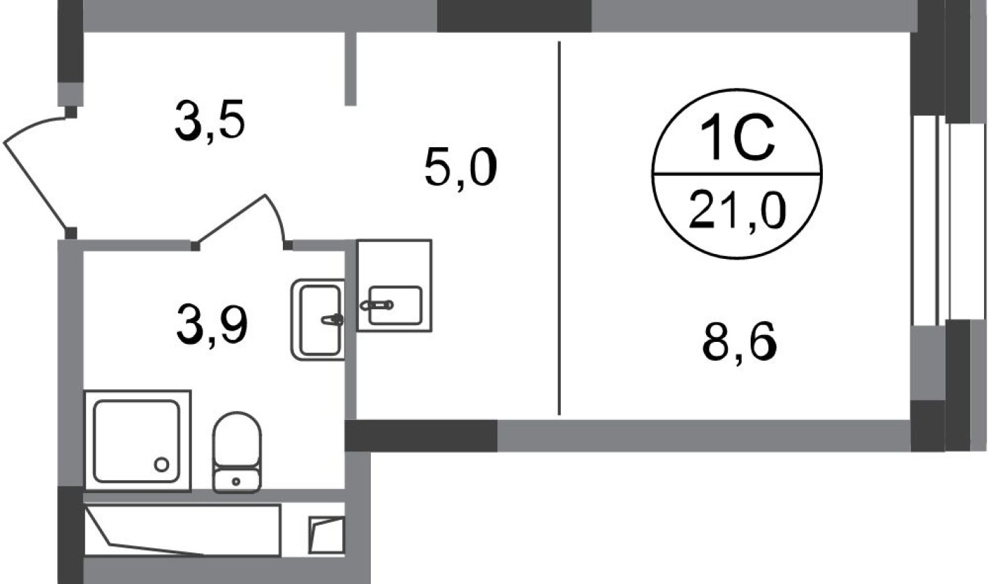 Студия-квартира, 21.0 м²