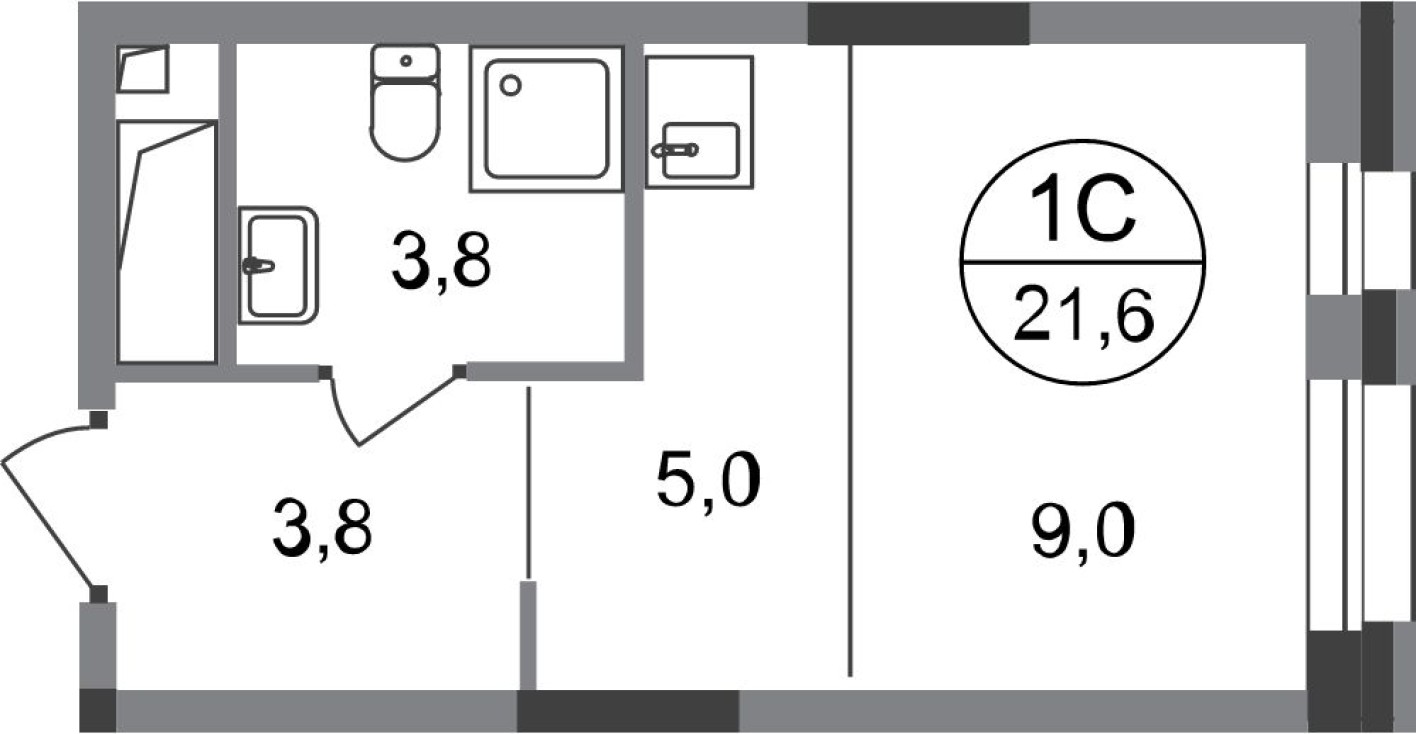 Студия-квартира, 21.6 м²