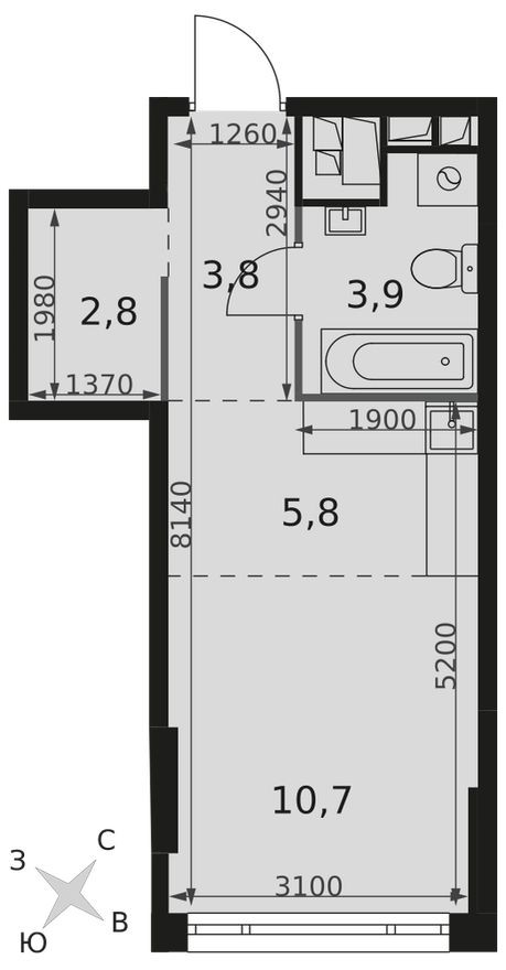 Студия-квартира, 27.0 м²