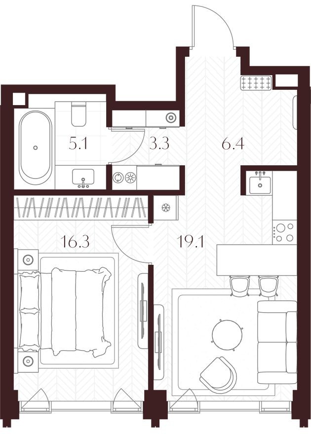 1к. квартира, 50.2 м²