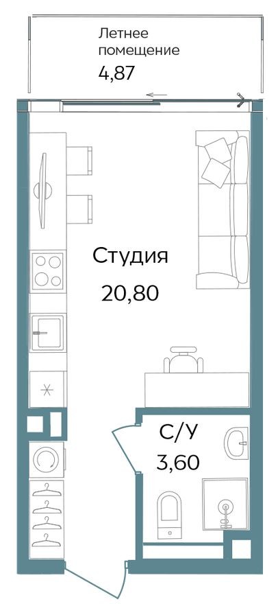 Студия-апартаменты, 29.3 м²