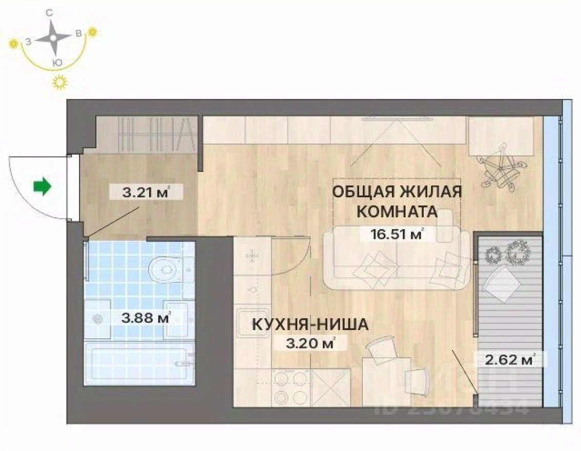 1к. квартира, 29.4 м²