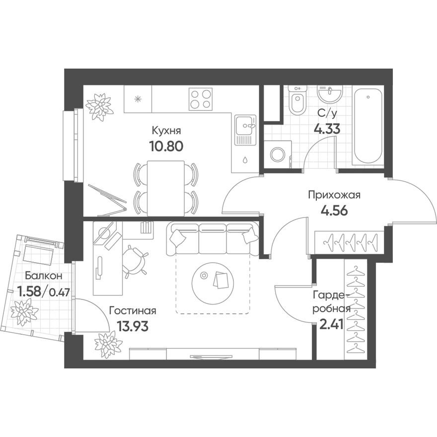 1к. квартира, 36.6 м²