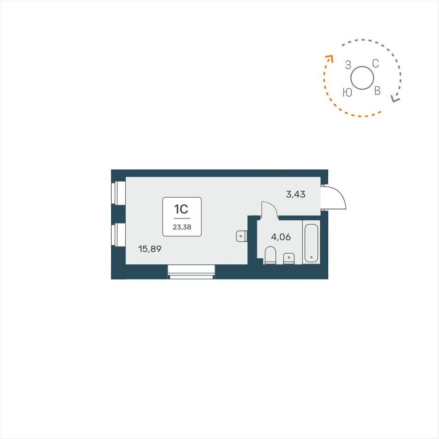 Студия-квартира, 23.4 м²