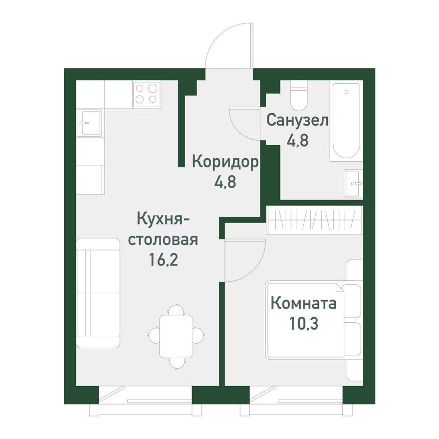 1к. квартира, 35.7 м²