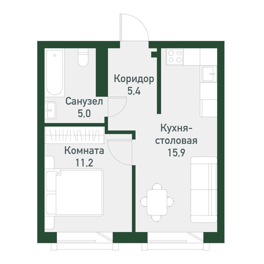 1к. квартира, 36.9 м²