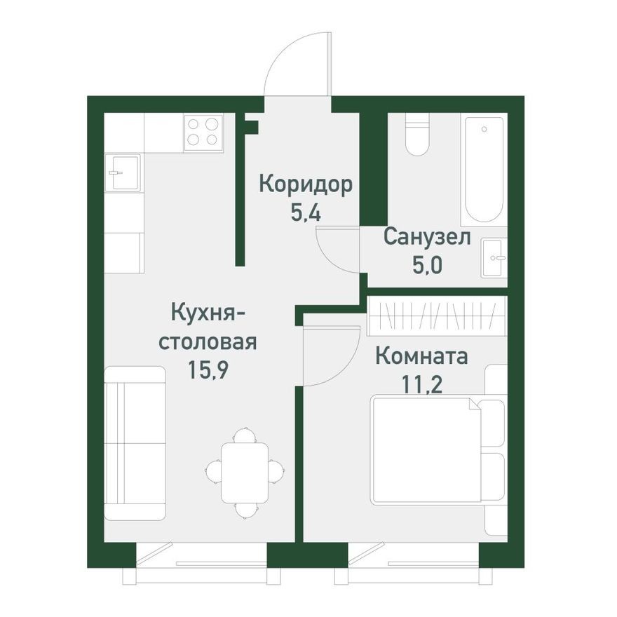 1к. квартира, 37.1 м²