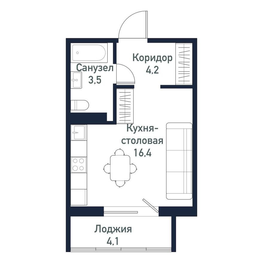 Студия-квартира, 24.2 м²