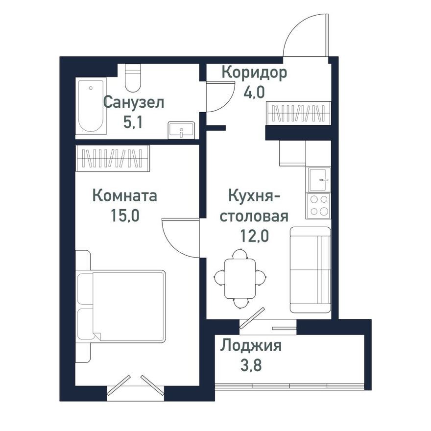 1к. квартира, 36.2 м²
