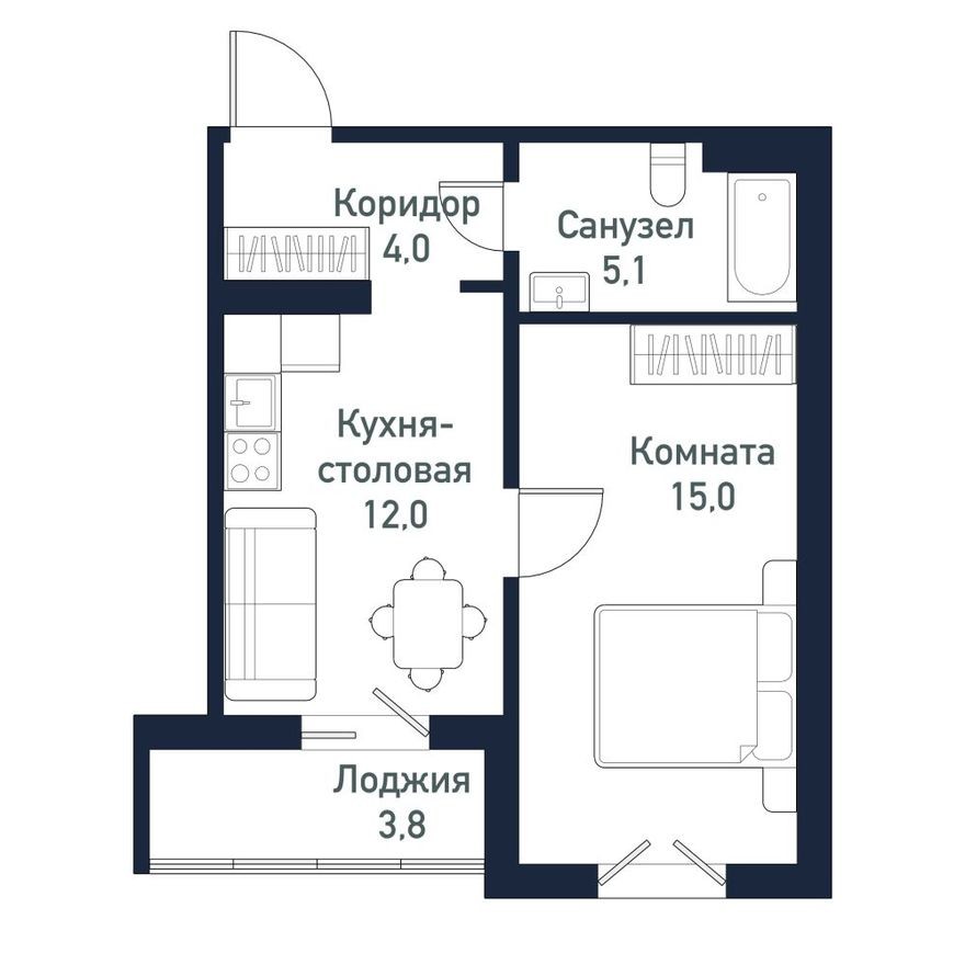 1к. квартира, 36.0 м²