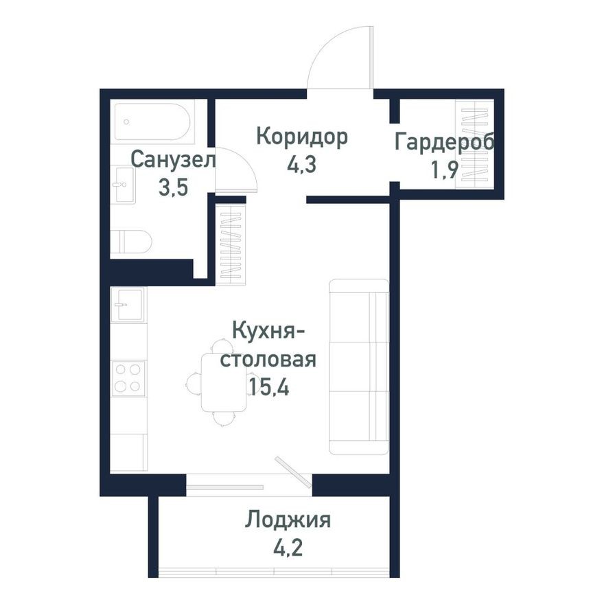 Студия-квартира, 26.1 м²