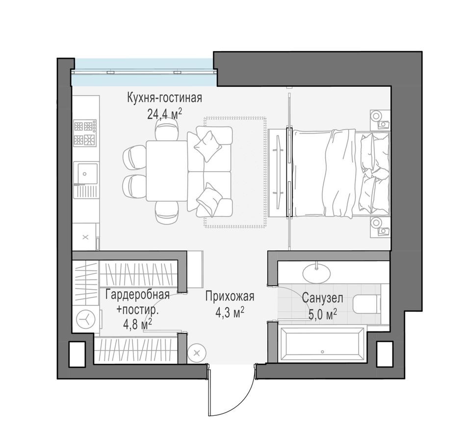 Студия-квартира, 40.4 м²
