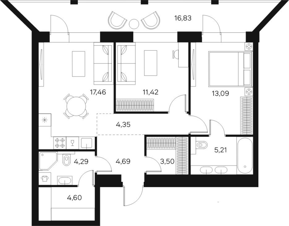 2к. квартира, 72.9 м²