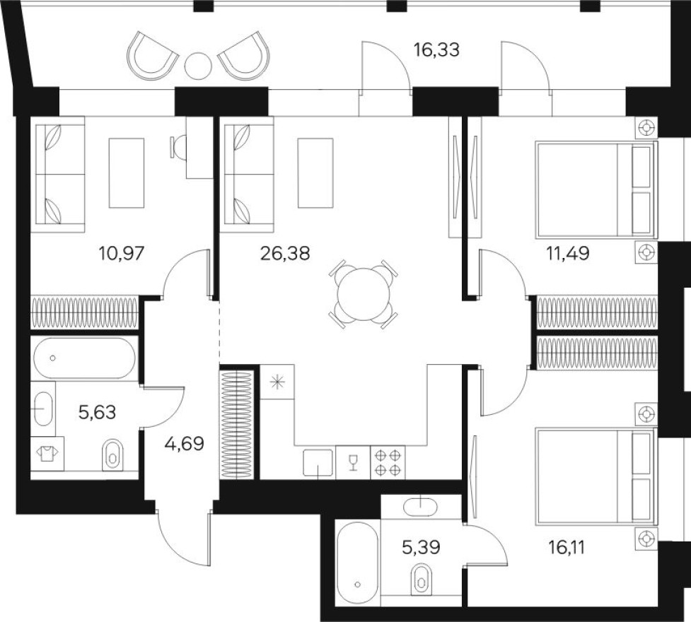 3к. квартира, 85.8 м²