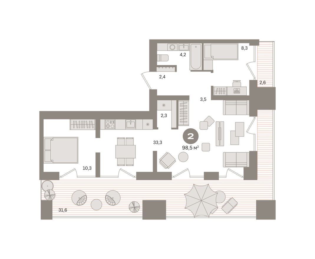 2к. квартира, 99.8 м²